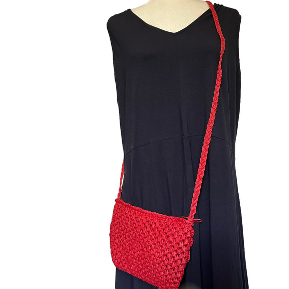 Cappelli Straworld Crossbody Purse Red Raffia Floral Crochet - Picture 3 of 12